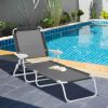 Outsunny Folding Chaise Lounge, Outdoor Sun Tanning Chair, 4-Position Reclining Back, Armrests, Metal Frame and Mesh Fabric for Beach, Yard, Patio, Da