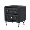3-Pieces Bedroom Sets,Queen Size Upholstered Bed with LED Lights and Two Motion Activated Night Lights,PU Nightstand with 2 Drawers and Crystal Handle