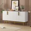TREXM Modern Elegant 4-door Sideboard Gold Metal Handle Buffet Cabinet for Dining Room, Living Room, Bedroom, Hallway (White)