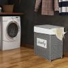 Laundry Hamper with Lid Laundry Basket with Handles Liner Bag Paper Woven Hampers for Laundry Clothes Storage Basket for Bedroom Bathroom (Grey)