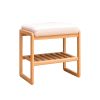 Natural Solid Wood Shoe Bench, Beech Wood Storage Rack Organizer with High Rebound Sponge Cushion