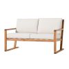 Contemporary Solid Wood Slat-Back Patio Loveseat – Natural