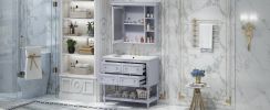 36'' Bathroom Vanity with Medicine Cabinet, Modern Mirror Cabinet with Adjustable Shelf, Bathroom Storage Cabinet with 4 Drawers, Solid Wood Frame Bat