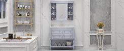 36'' Bathroom Vanity with Medicine Cabinet, Modern Mirror Cabinet with Adjustable Shelf, Bathroom Storage Cabinet with 4 Drawers, Solid Wood Frame Bat