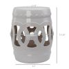 Outsunny 14" x 17" Ceramic Garden Stool with Double-Coin Knotted Ring Design & Strong Glazed Material, Decorative End Table, Home Collection, White