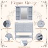36'' Bathroom Vanity with Medicine Cabinet, Modern Mirror Cabinet with Adjustable Shelf, Bathroom Storage Cabinet with 4 Drawers, Solid Wood Frame Bat