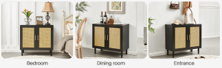 Side panel buffet cabinet with natural rattan door, rattan storage cabinet with adjustable shelves, side panel and buffet with storage space, modern c