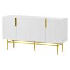 TREXM Modern Elegant 4-door Sideboard Gold Metal Handle Buffet Cabinet for Dining Room, Living Room, Bedroom, Hallway (White)