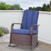 Outsunny Wicker Outdoor Rocking Chair, Patio Recliner with Adjustment Backrest, PE Rattan Lounge Chair with Adjustable Footrest and Cushions for Garde