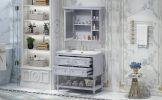 36'' Bathroom Vanity with Medicine Cabinet, Modern Mirror Cabinet with Adjustable Shelf, Bathroom Storage Cabinet with 4 Drawers, Solid Wood Frame Bat