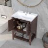 24" White Modern Sleek Bathroom Vanity Elegant Ceramic Sink with Solid Wood Frame Open Style Shelf