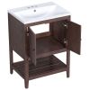 24" White Modern Sleek Bathroom Vanity Elegant Ceramic Sink with Solid Wood Frame Open Style Shelf