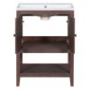 24" White Modern Sleek Bathroom Vanity Elegant Ceramic Sink with Solid Wood Frame Open Style Shelf