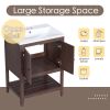 24" White Modern Sleek Bathroom Vanity Elegant Ceramic Sink with Solid Wood Frame Open Style Shelf