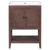 24" White Modern Sleek Bathroom Vanity Elegant Ceramic Sink with Solid Wood Frame Open Style Shelf