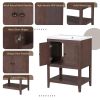 24" White Modern Sleek Bathroom Vanity Elegant Ceramic Sink with Solid Wood Frame Open Style Shelf