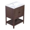 24" White Modern Sleek Bathroom Vanity Elegant Ceramic Sink with Solid Wood Frame Open Style Shelf