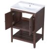 24" White Modern Sleek Bathroom Vanity Elegant Ceramic Sink with Solid Wood Frame Open Style Shelf